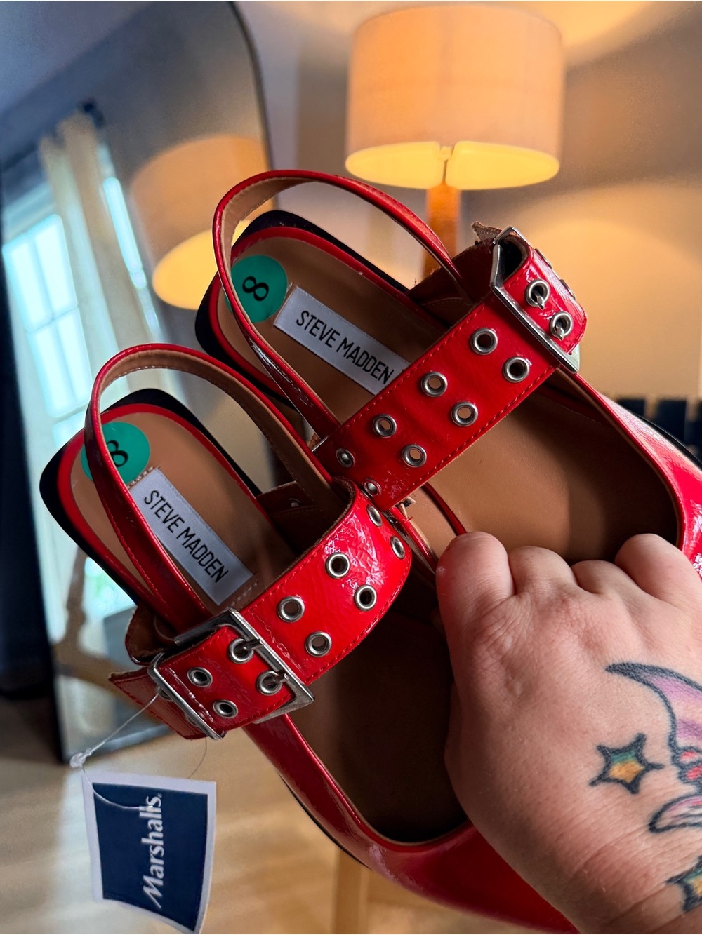 Steve Madden Red Pointed Mary Jane Flats with Grommet Strap - Picture 4 of 4